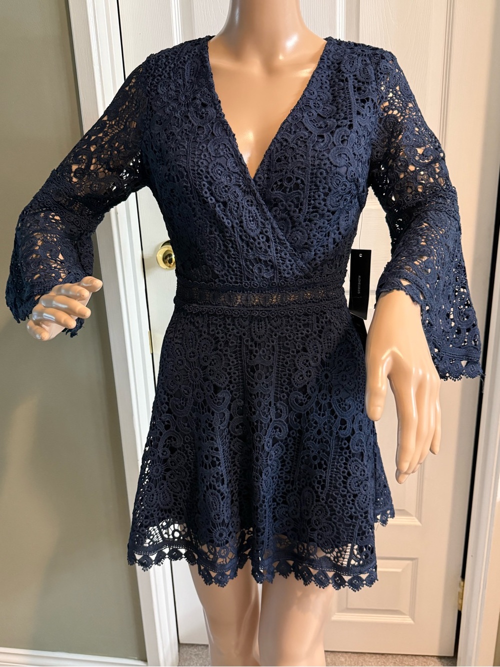NWT Lulus Blue Crochet Mini Dress XS Flated Sleeves